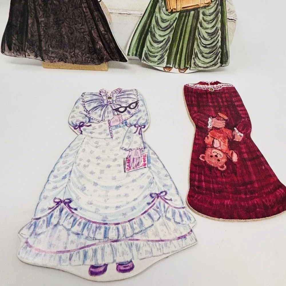 Vintage Wooden Paper Dolls Victorian Dress Up & Fireplace Lot Cottagecore
